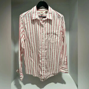 LEVI’S ULTIMATE BOYFRIEND striped cotton shirt White with Red Pinstripes large